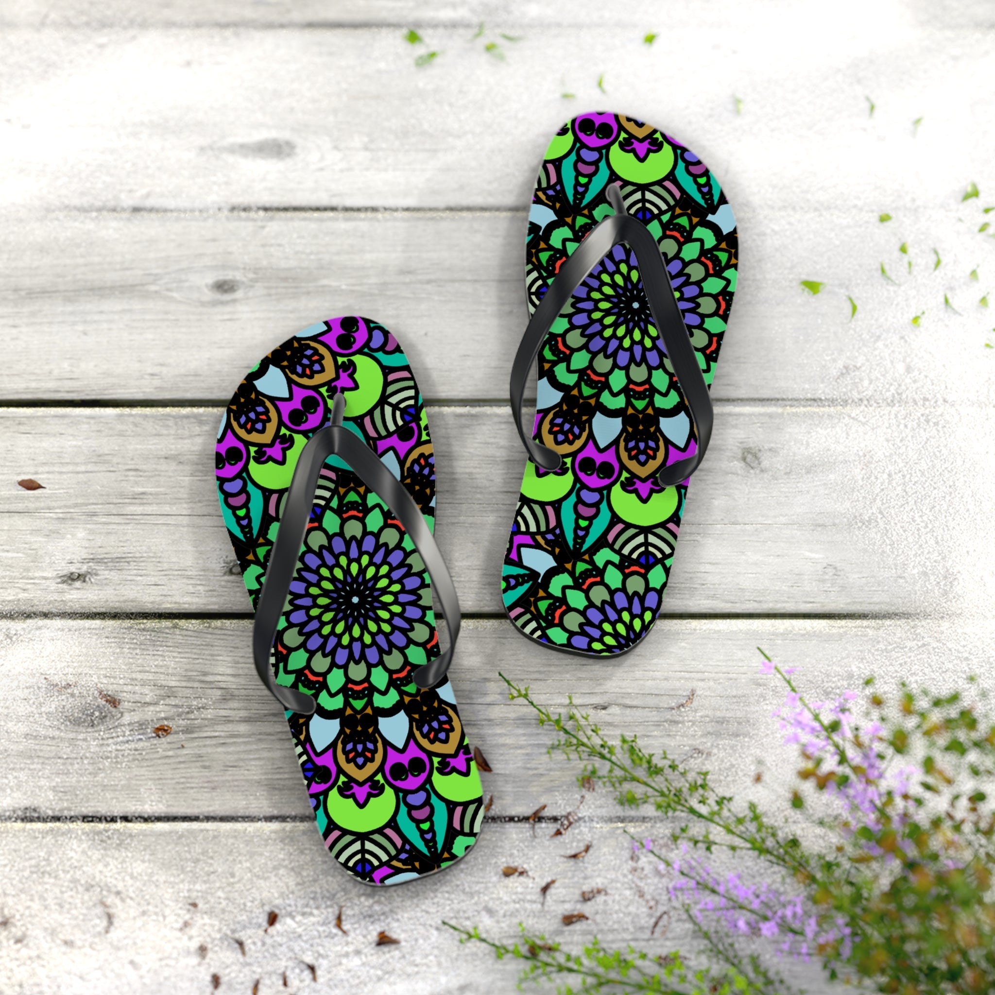 Colorful Mandala Flip Flops - Bohemian Summer Style Shoes - Blululi