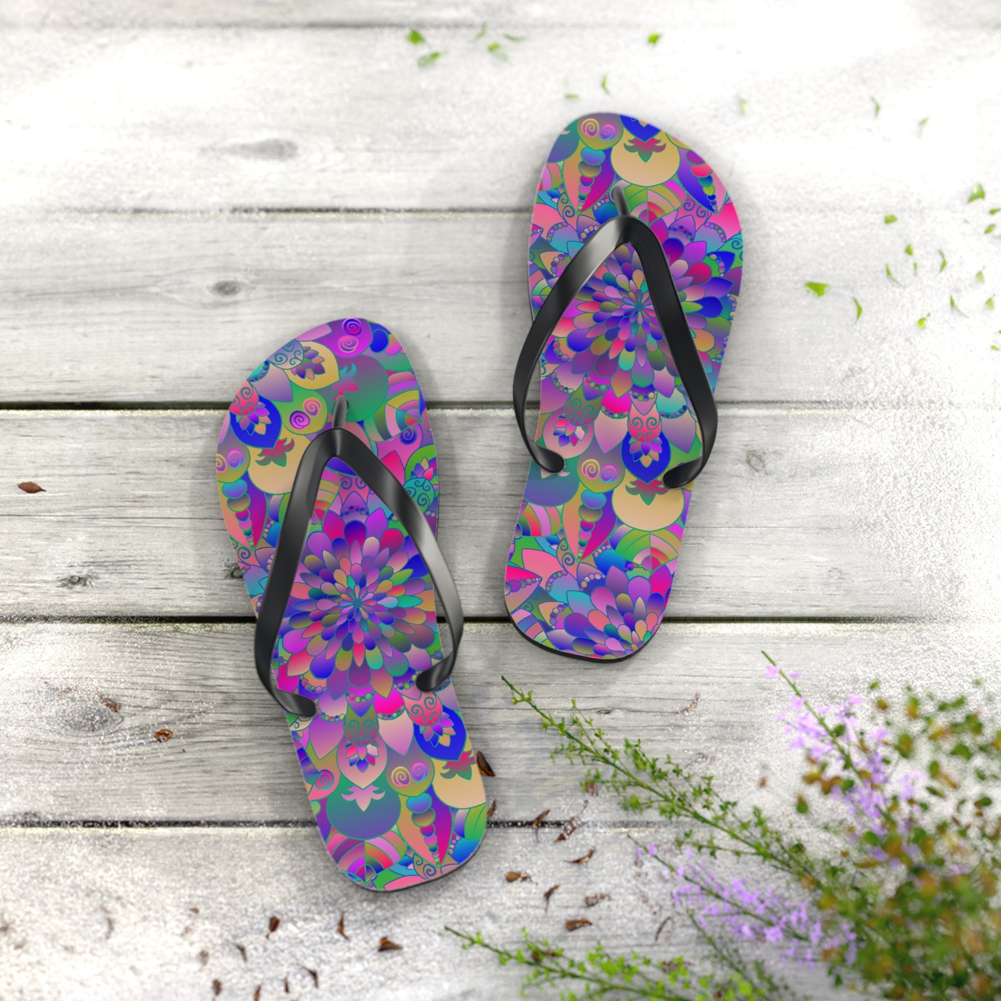 Colorful Mandala Flip Flops - Peace & Harmony Shoes - Blululi