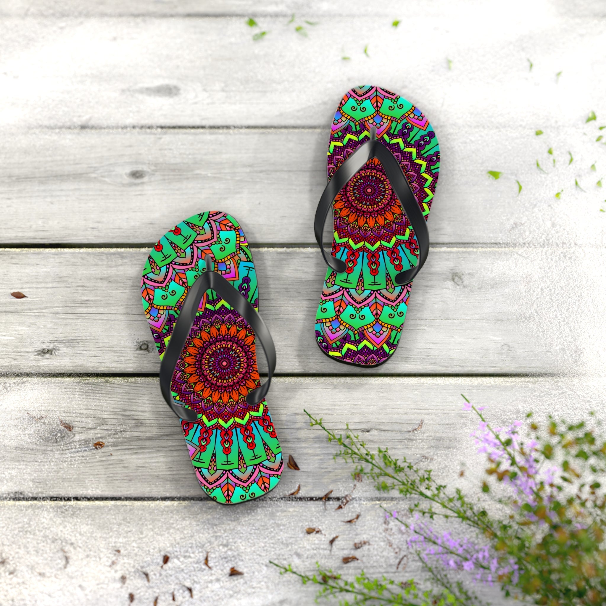 Colorful Mandala Flip Flops - Peace & Tranquility Shoes - Blululi