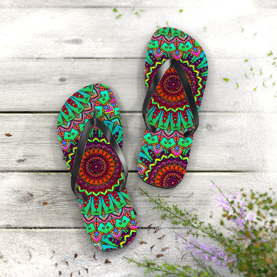 Colorful Mandala Flip Flops - Peace & Tranquility Shoes - Blululi