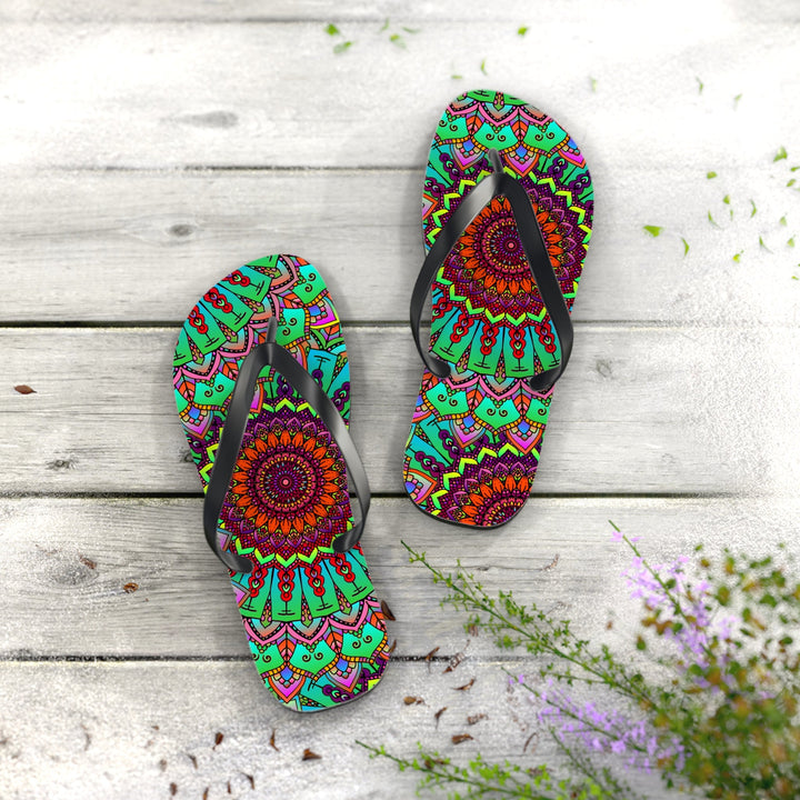 Colorful Mandala Flip Flops - Peace & Tranquility Shoes - Blululi