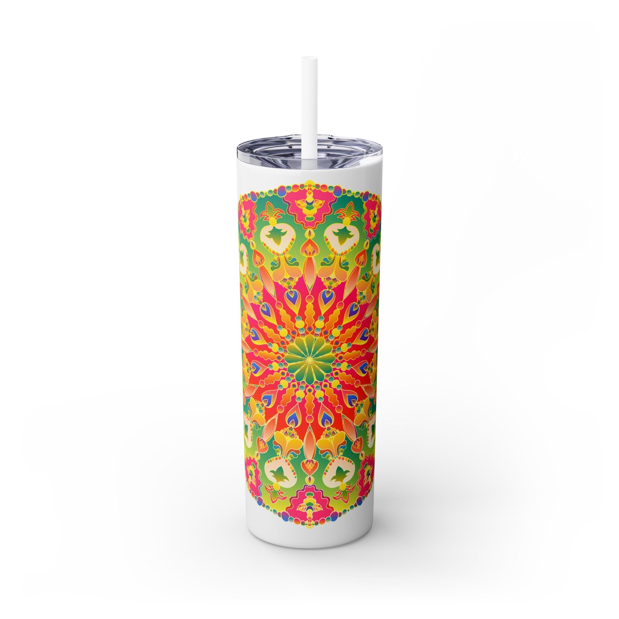 Colorful Mandala Skinny Tumbler - 20oz - Hot & Cold Mug - Blululi