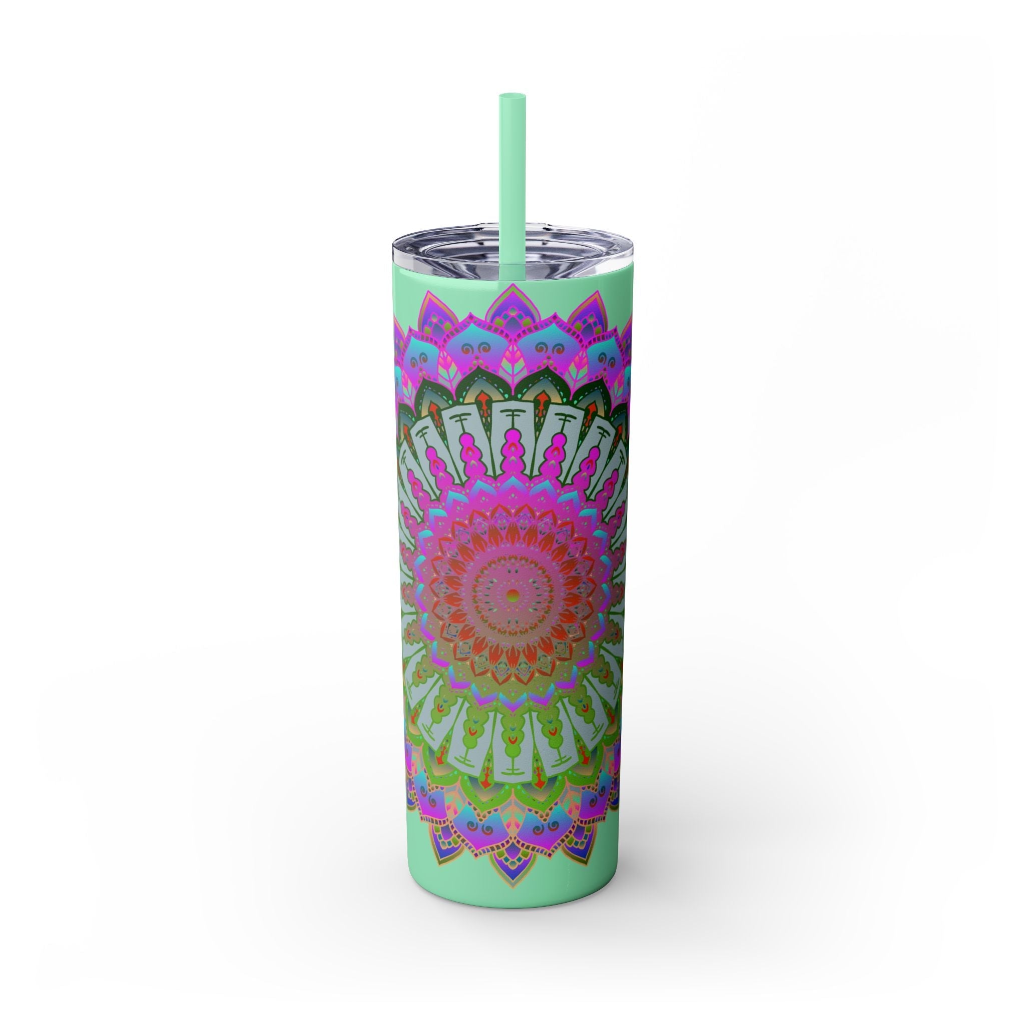 Colorful Mandala Skinny Tumbler - 20oz, Hot/Cold Mug - Blululi