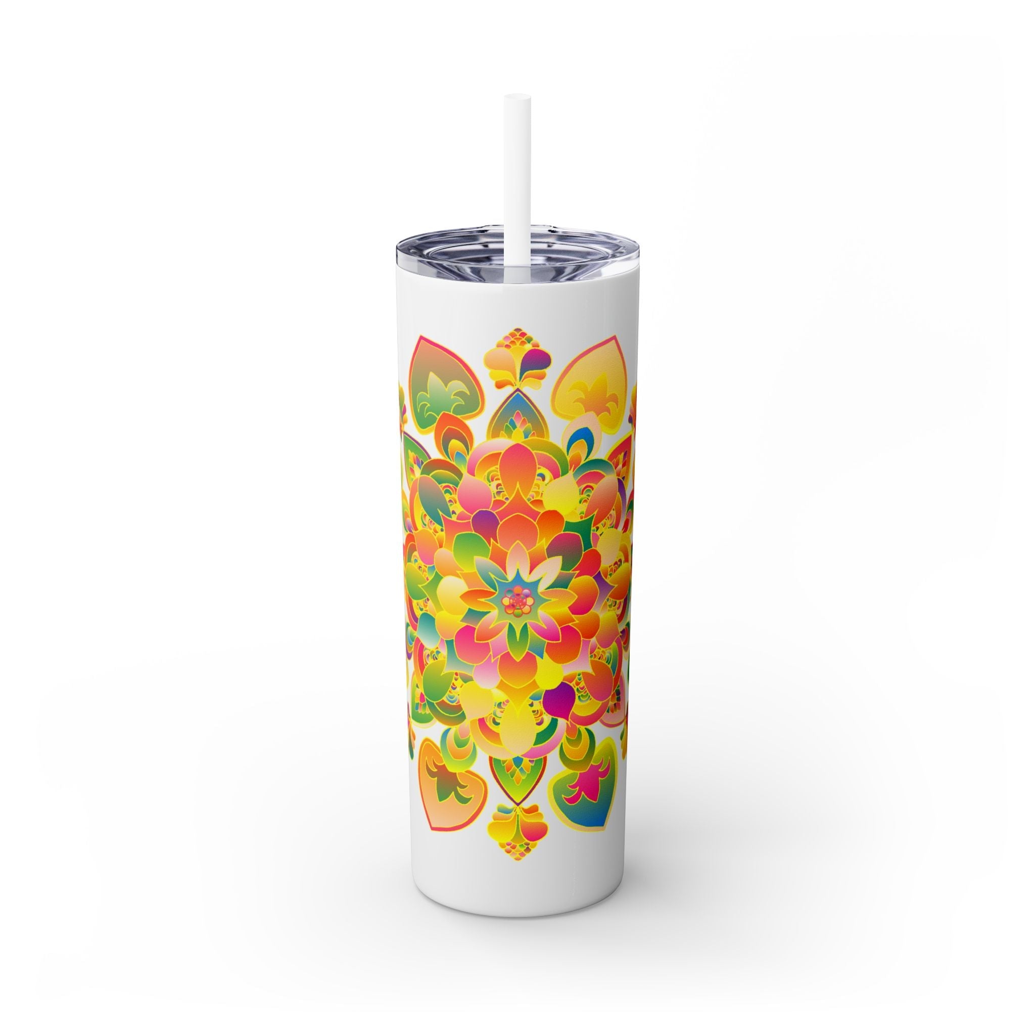 Colorful Mandala Skinny Tumbler - 20oz, Hot/Cold Mug - Blululi