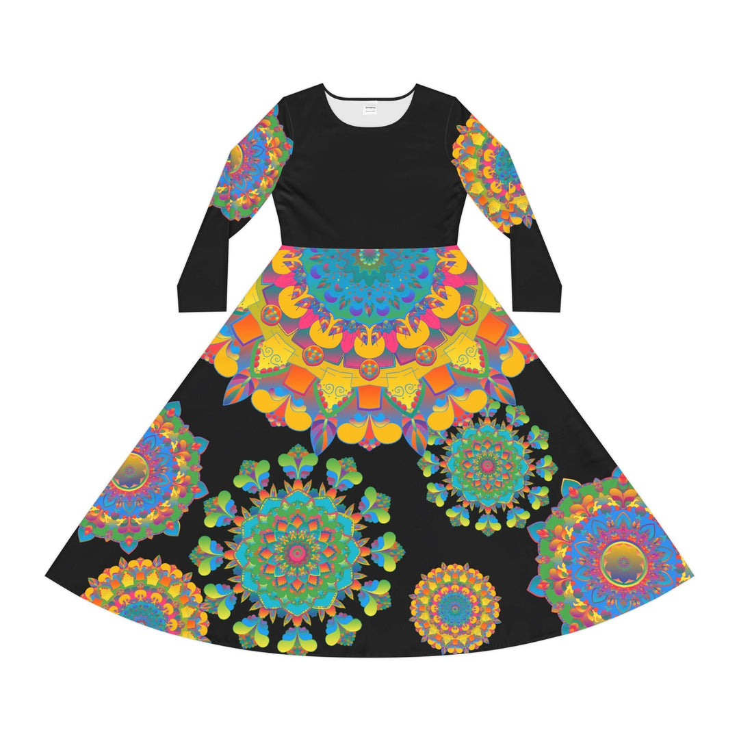 Colorful Mandala Women's Long Sleeve Dance Dress - Boho Hippie Festival Clothing All Over Prints - Blululi