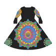 Colorful Mandala Women's Long Sleeve Dance Dress - Boho Hippie Festival Clothing All Over Prints - Blululi