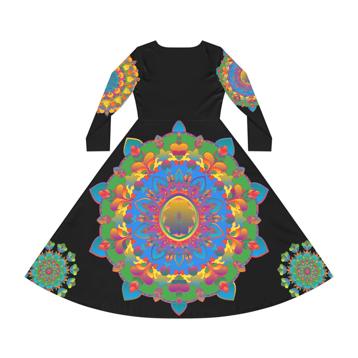 Colorful Mandala Women's Long Sleeve Dance Dress - Boho Hippie Festival Clothing All Over Prints - Blululi