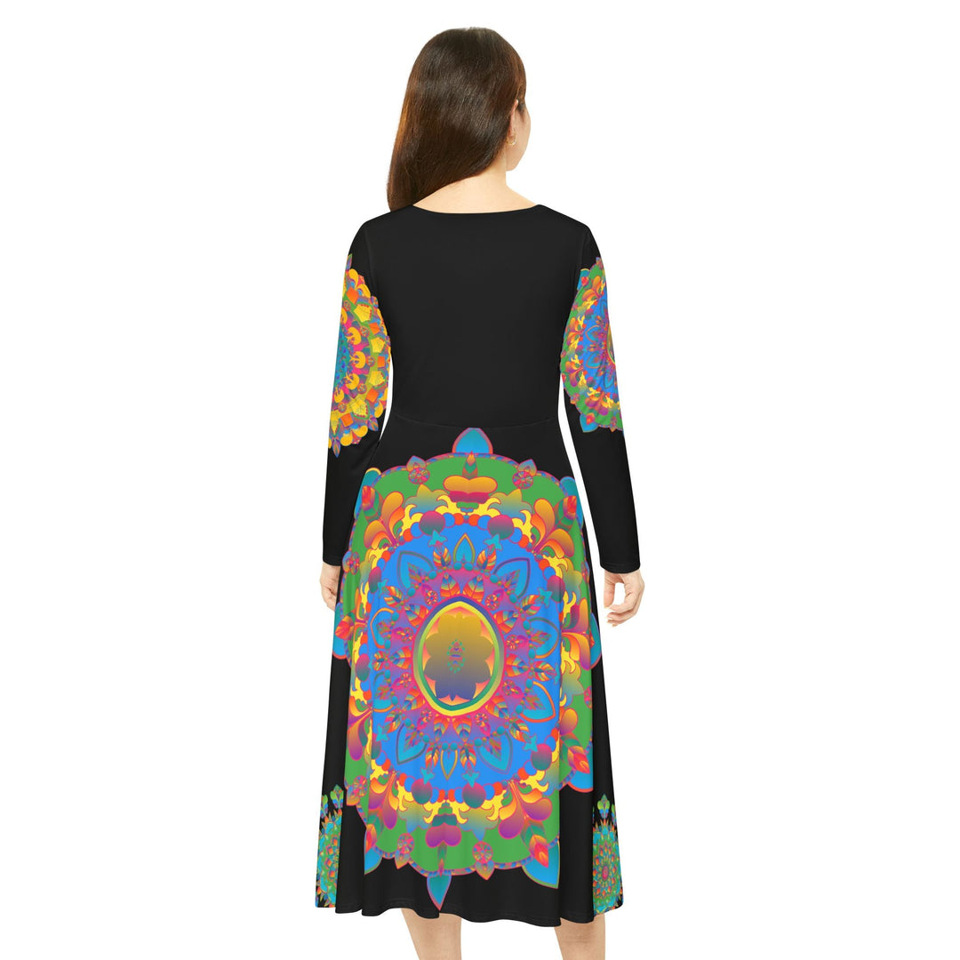 Colorful Mandala Women's Long Sleeve Dance Dress - Boho Hippie Festival Clothing All Over Prints - Blululi