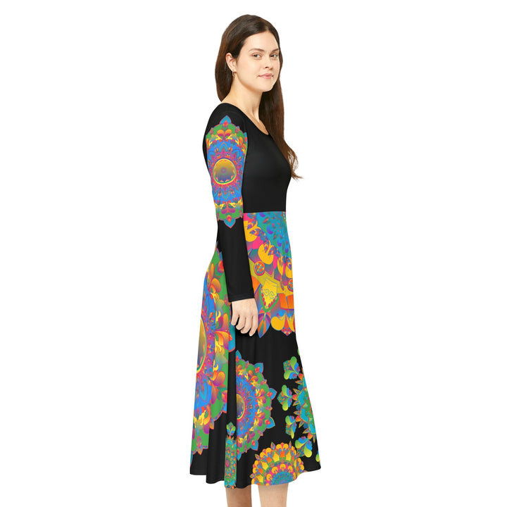 Colorful Mandala Women's Long Sleeve Dance Dress - Boho Hippie Festival Clothing All Over Prints - Blululi