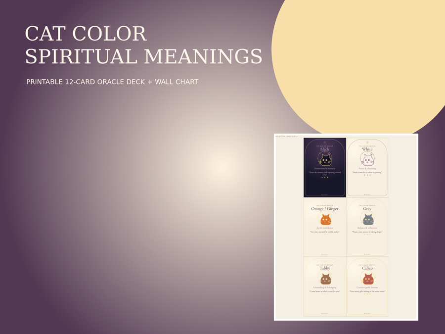 Cat Color Spiritual Meanings: Printable Oracle Card Deck + Wall Chart