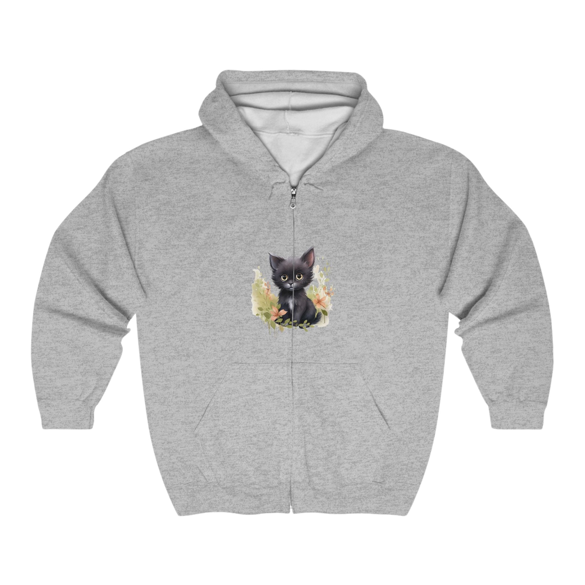 Curious Kitten Hoodie - Black Cat & Flowers Hoodie - Blululi