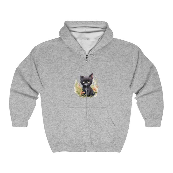 Curious Kitten Hoodie - Black Cat & Flowers Hoodie - Blululi