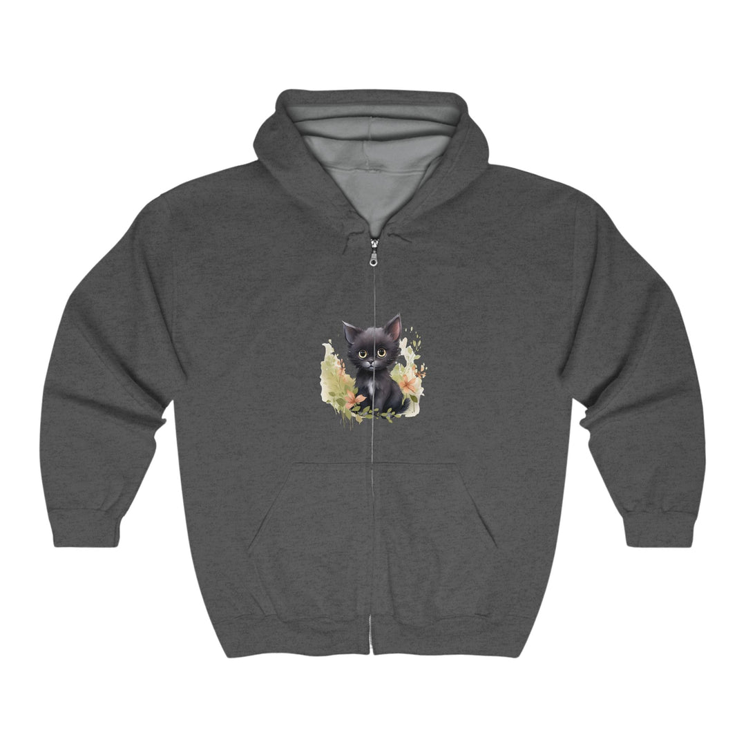 Curious Kitten Hoodie - Black Cat & Flowers Hoodie - Blululi