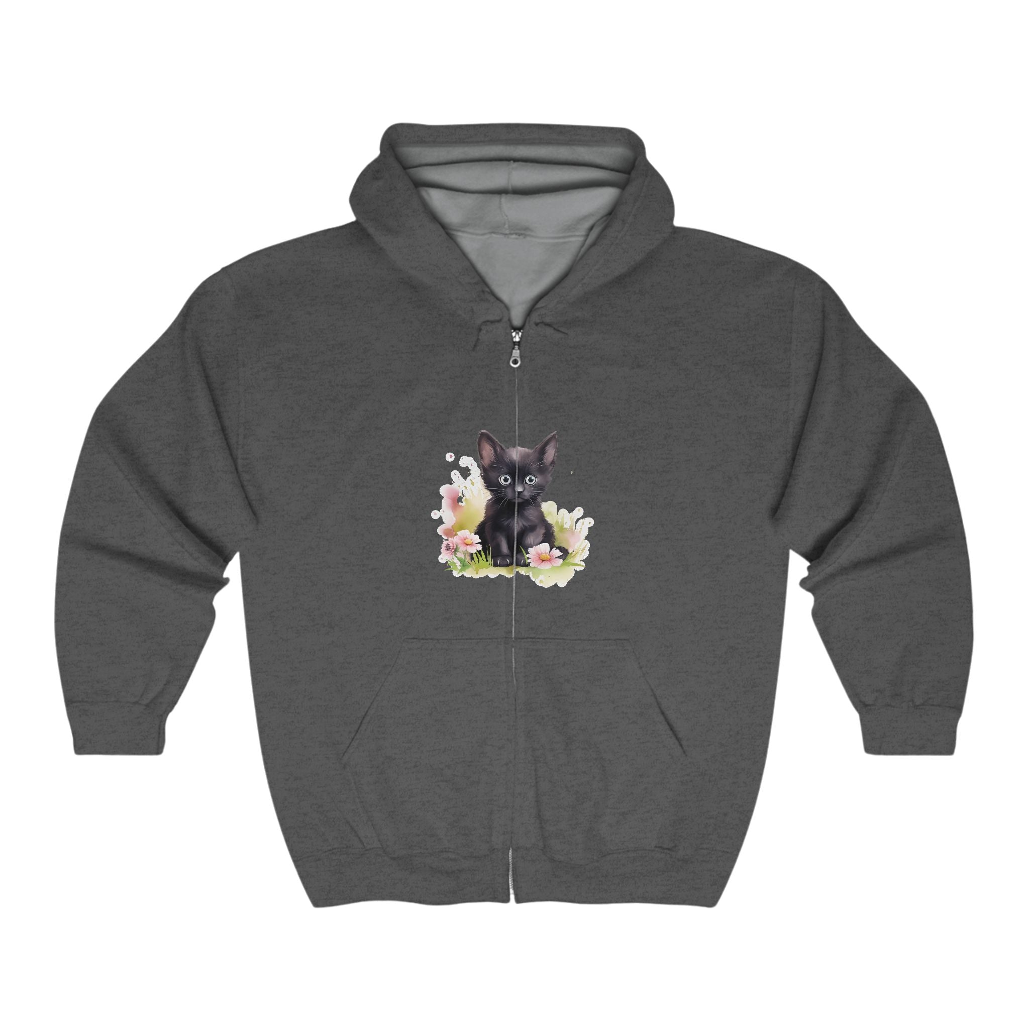 Cute Black Kitten Flower Hoodie Hoodie - Blululi