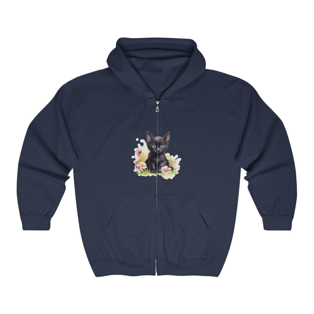 Cute Black Kitten Flower Hoodie Hoodie - Blululi