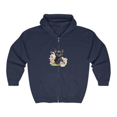 Cute Black Kitten Flower Hoodie Hoodie - Blululi
