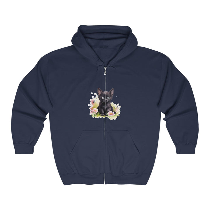 Cute Black Kitten Flower Hoodie Hoodie - Blululi