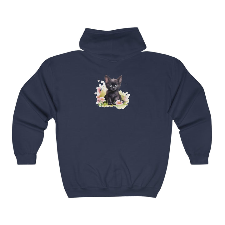 Cute Black Kitten Flower Hoodie Hoodie - Blululi