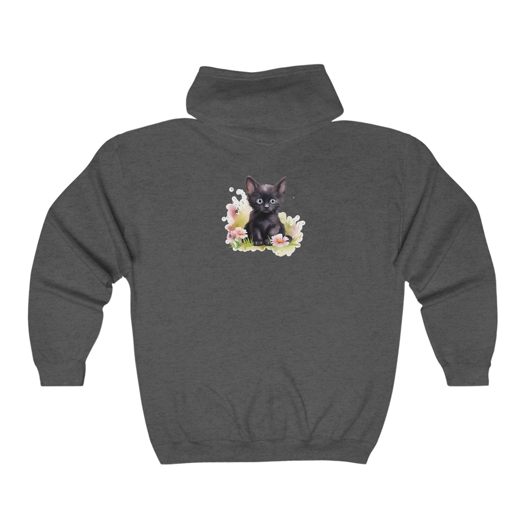 Cute Black Kitten Flower Hoodie Hoodie - Blululi