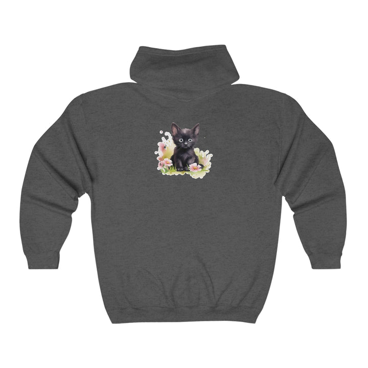 Cute Black Kitten Flower Hoodie Hoodie - Blululi