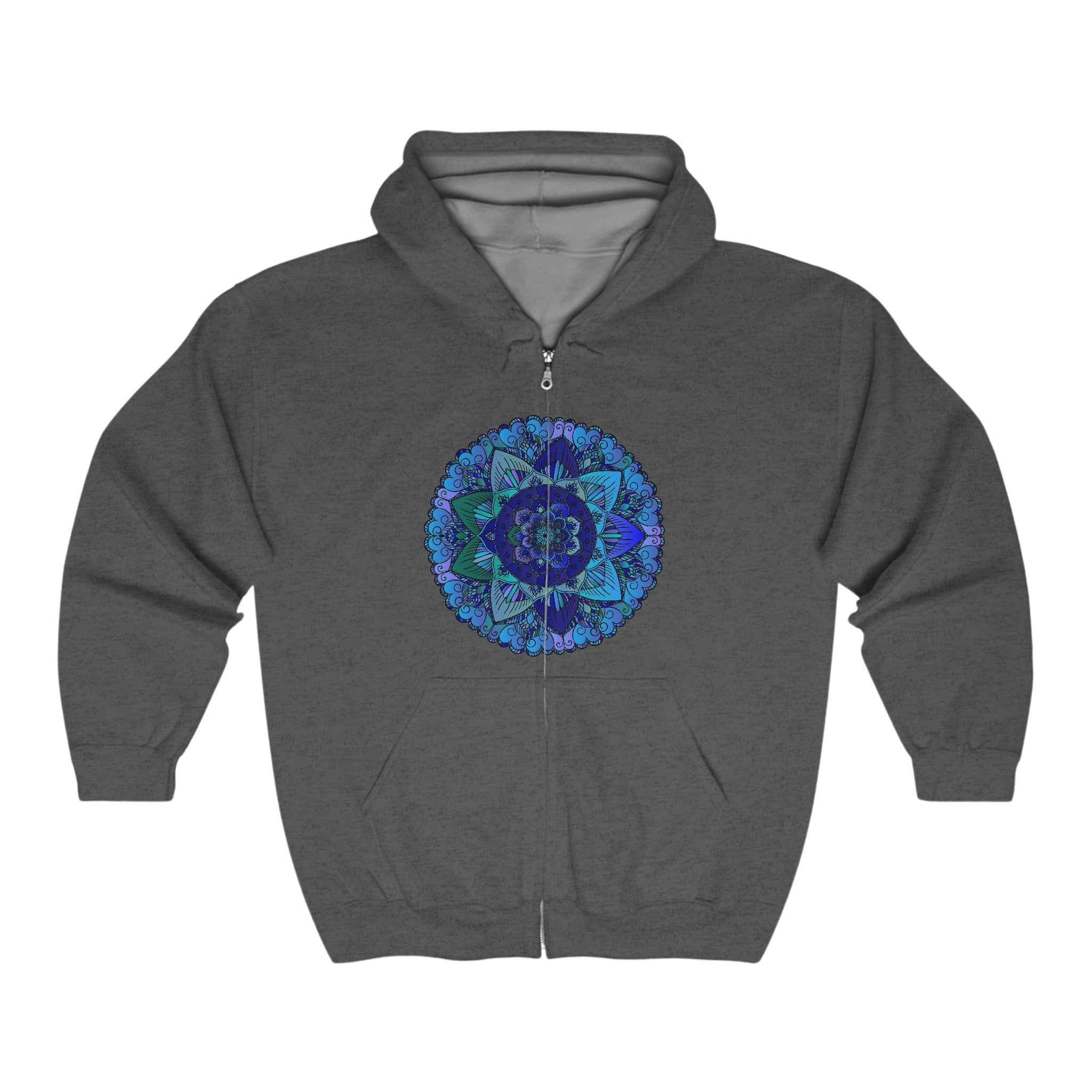 Dark Blue & Green Mandala Hoodie - Mystical Design Hoodie - Blululi