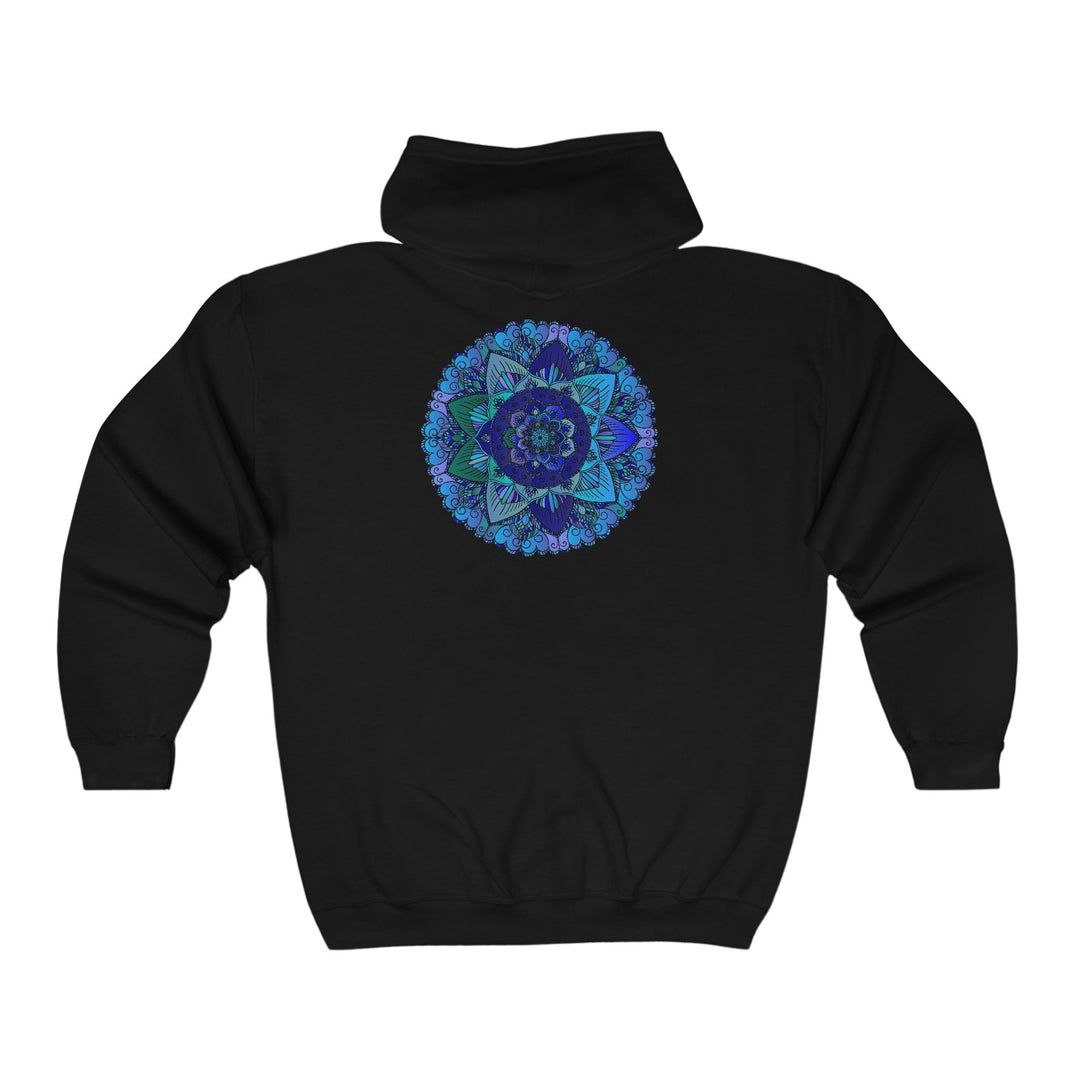 Dark Blue & Green Mandala Hoodie - Mystical Design Hoodie - Blululi