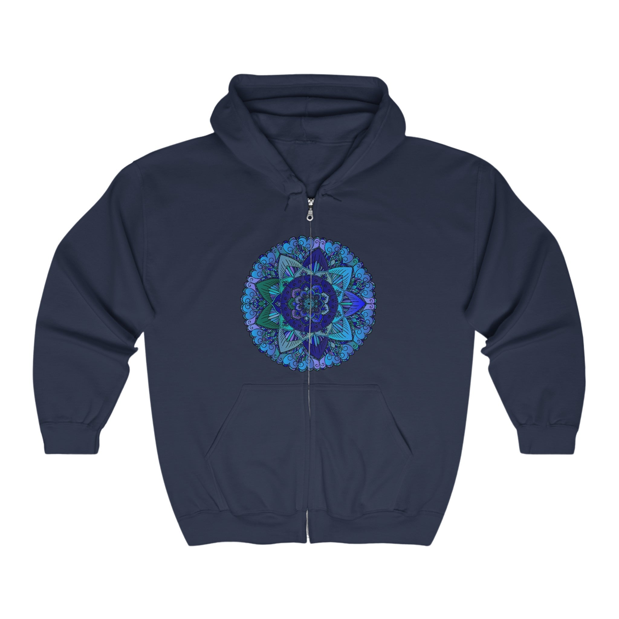 Dark Blue & Green Mandala Hoodie - Mystical Design Hoodie - Blululi