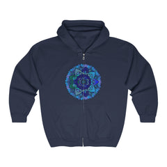 Dark Blue & Green Mandala Hoodie - Mystical Design Hoodie - Blululi
