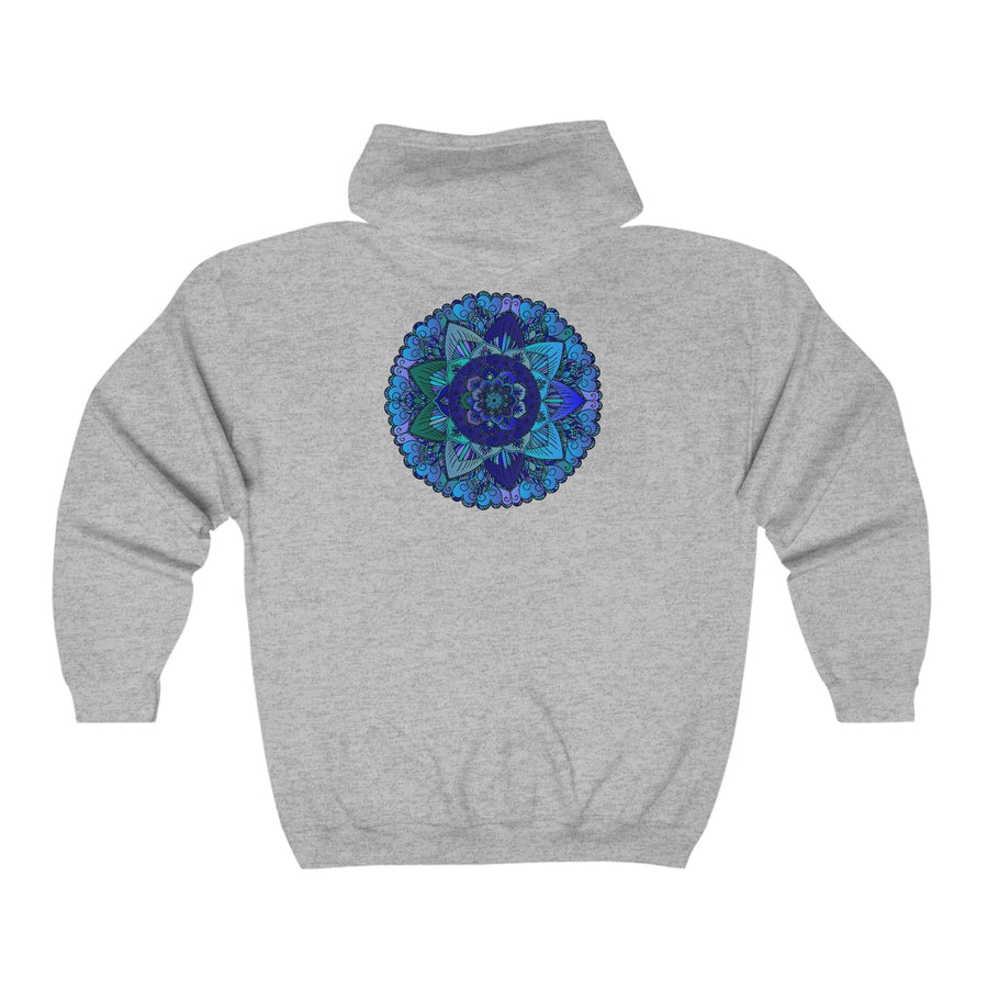 Dark Blue & Green Mandala Hoodie - Mystical Design Hoodie - Blululi