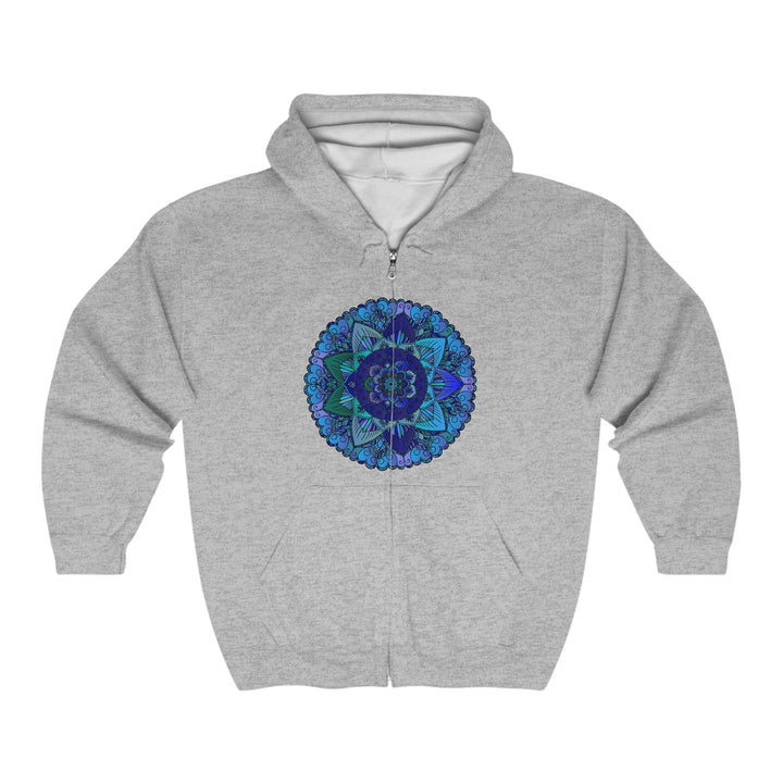 Dark Blue & Green Mandala Hoodie - Mystical Design Hoodie - Blululi