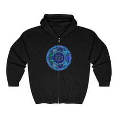 Dark Blue & Green Mandala Hoodie - Mystical Design Hoodie - Blululi