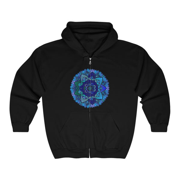 Dark Blue & Green Mandala Hoodie - Mystical Design Hoodie - Blululi