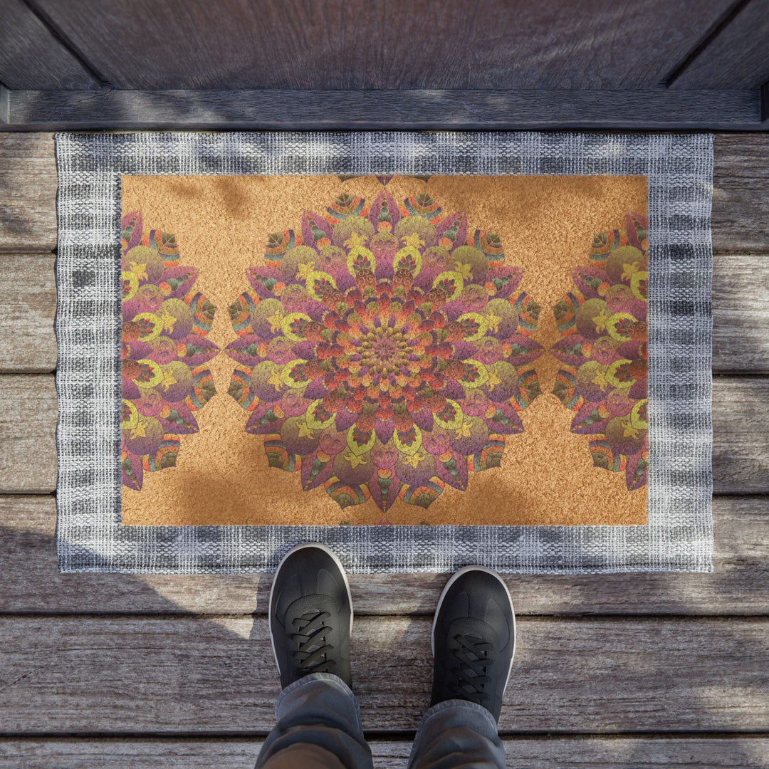 Doormat with hand - drawn Flower mandala design Home Decor - Blululi