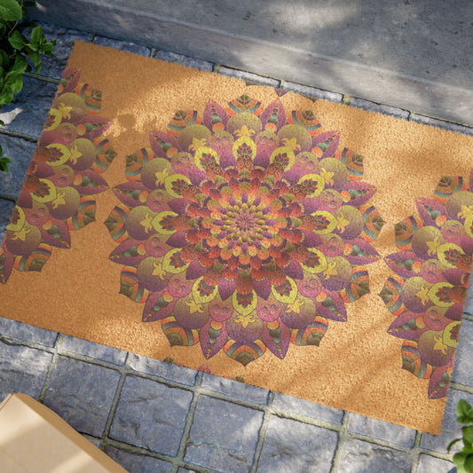 Doormat with hand - drawn Flower mandala design Home Decor - Blululi