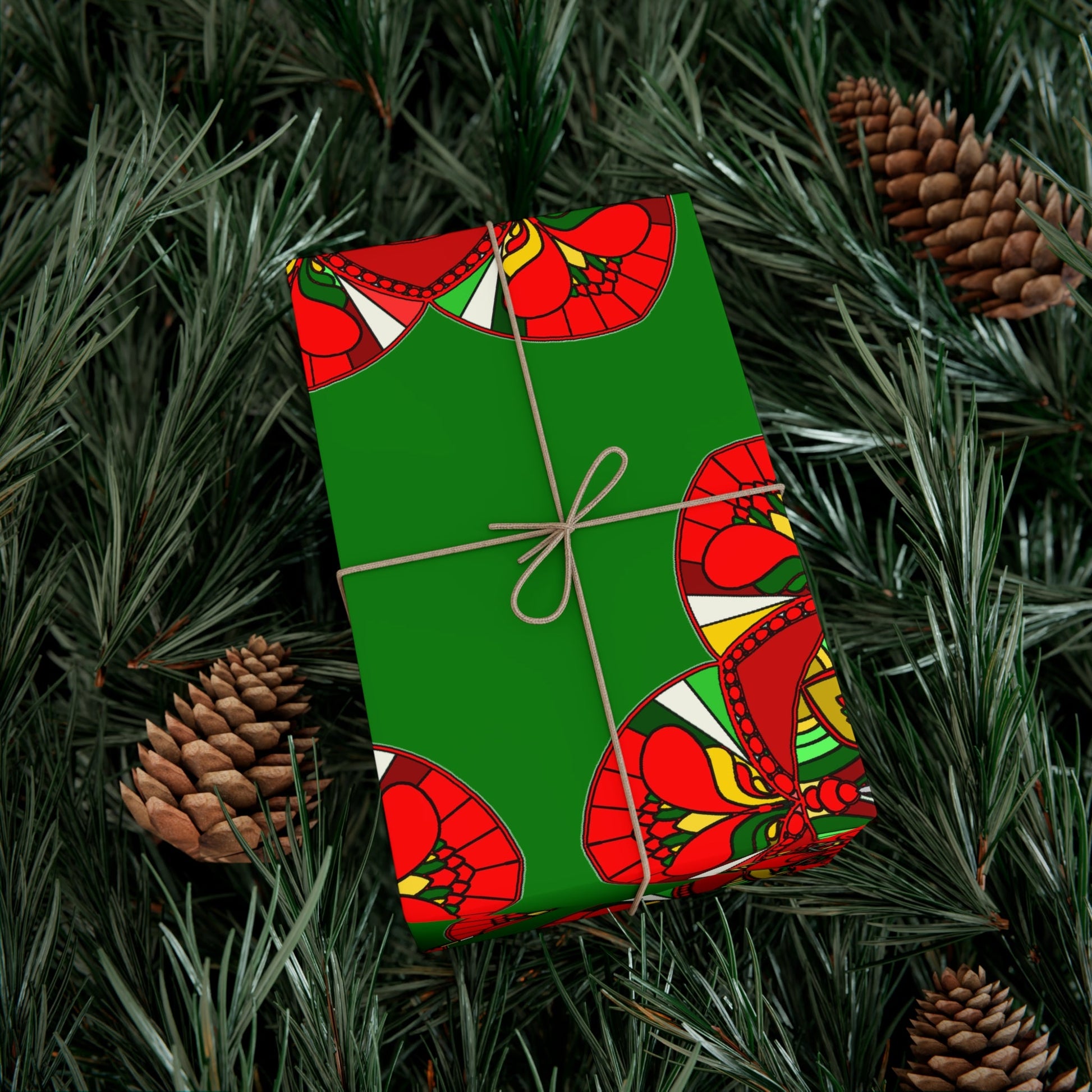 Festive Green Mandala Gift Wrap Paper - Premium Quality for Christmas Gifts 1 - Blululi