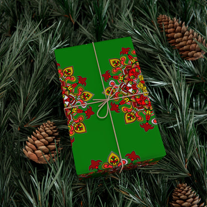 Festive Green Mandala Gift Wrap Paper - Premium Quality for Christmas Gifts - Blululi