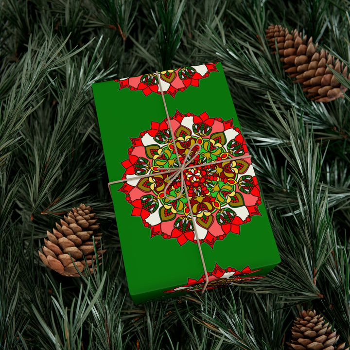 Festive Green Mandala Gift Wrap Paper - Premium Quality for Christmas Gifts - Blululi