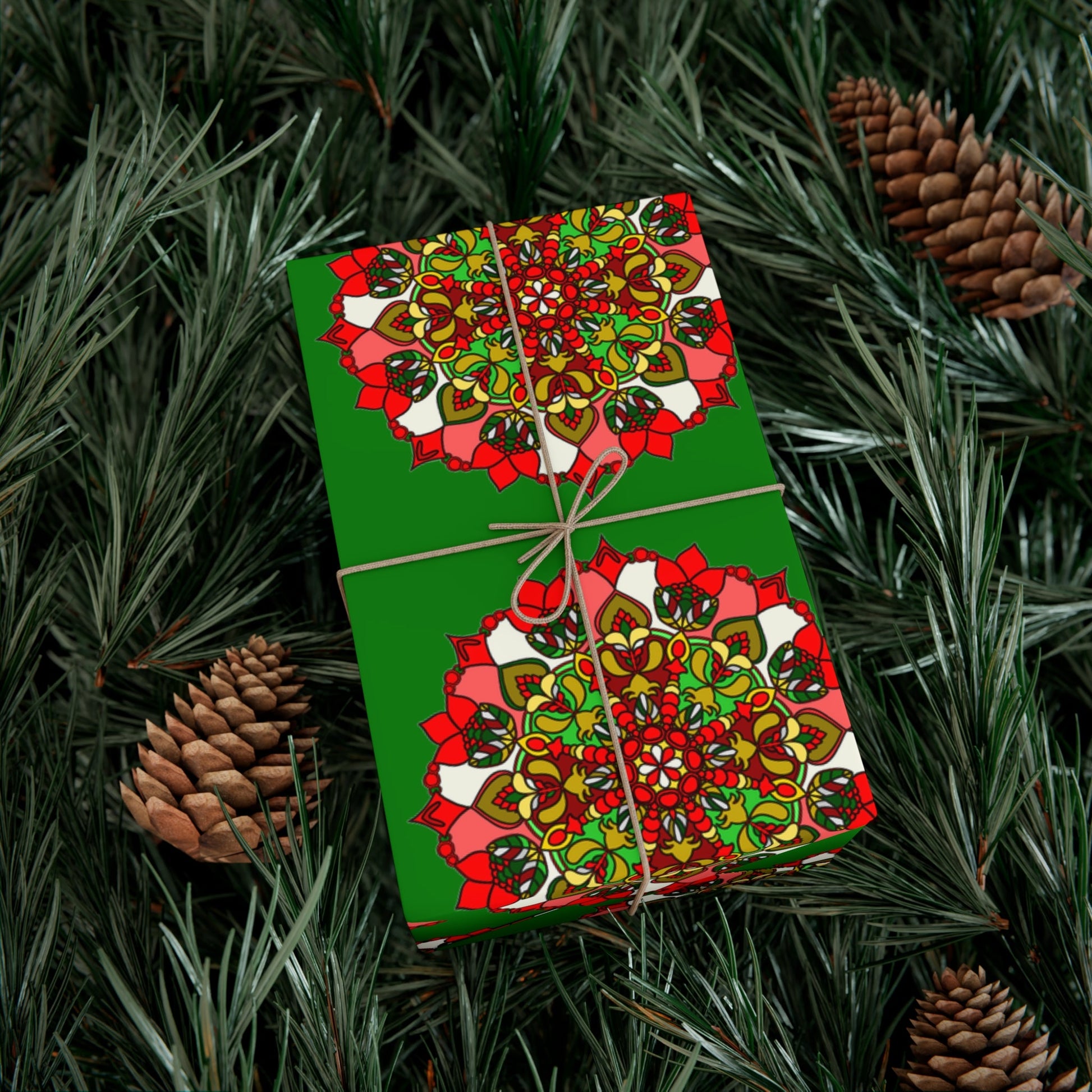 Festive Green Mandala Gift Wrap Paper - Premium Quality for Christmas Gifts - Blululi