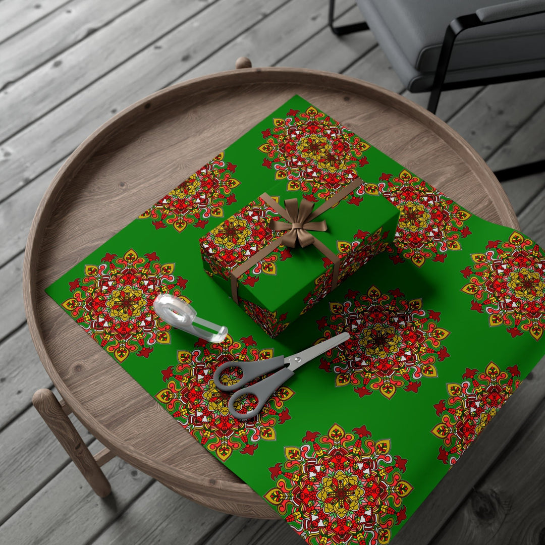 Festive Green Mandala Gift Wrap Paper - Premium Quality for Christmas Gifts - Blululi