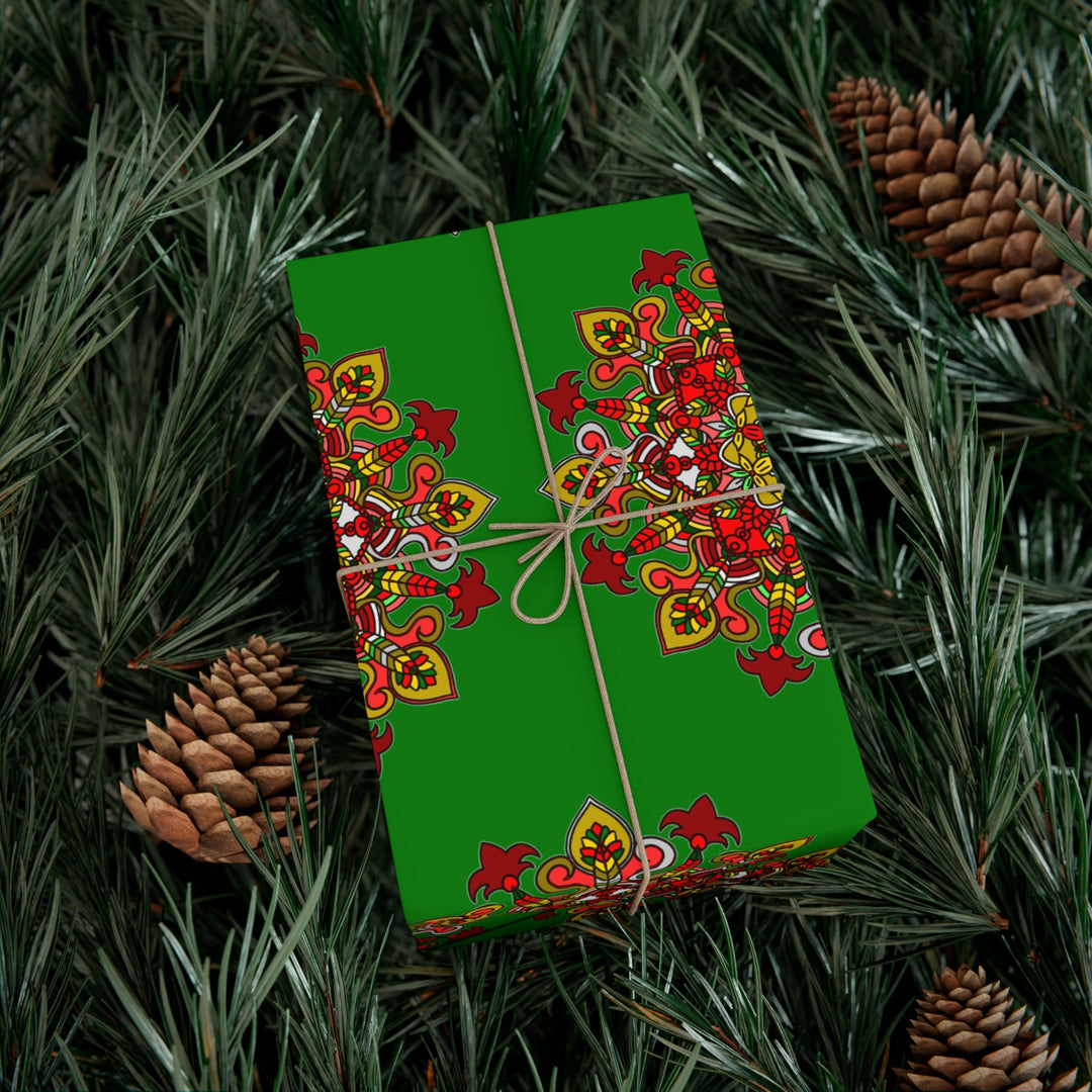 Festive Green Mandala Gift Wrap Paper - Premium Quality for Christmas Gifts - Blululi