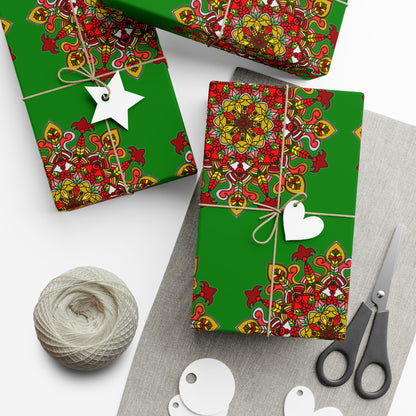 Festive Green Mandala Gift Wrap Paper - Premium Quality for Christmas Gifts - Blululi