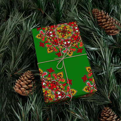 Festive Green Mandala Gift Wrap Paper - Premium Quality for Christmas Gifts - Blululi