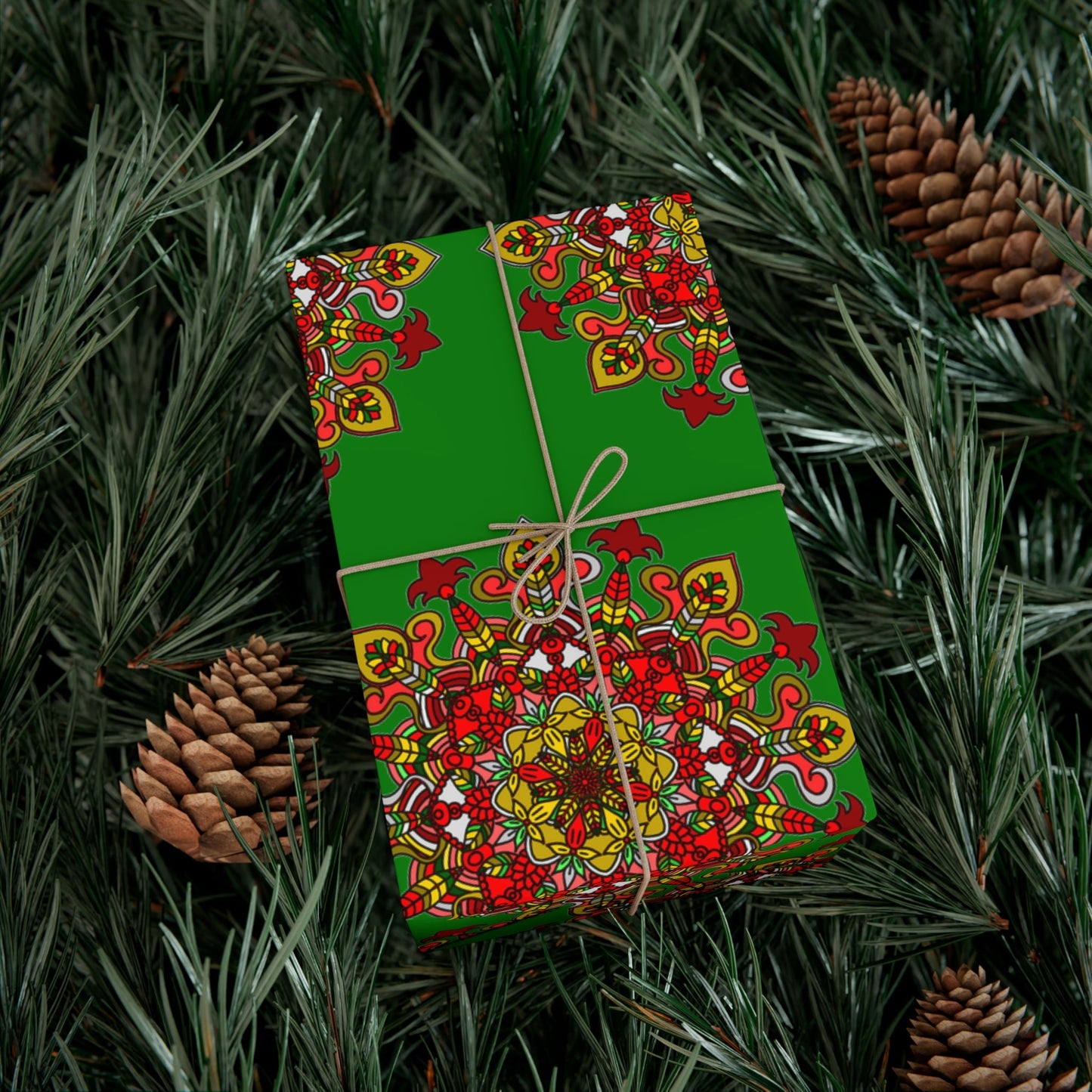 Festive Green Mandala Gift Wrap Paper - Premium Quality for Christmas Gifts - Blululi