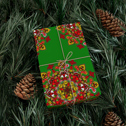 Festive Green Mandala Gift Wrap Paper - Premium Quality for Christmas Gifts - Blululi