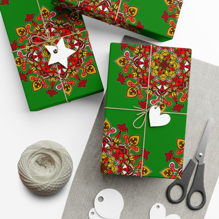 Festive Green Mandala Gift Wrap Paper - Premium Quality for Christmas Gifts - Blululi