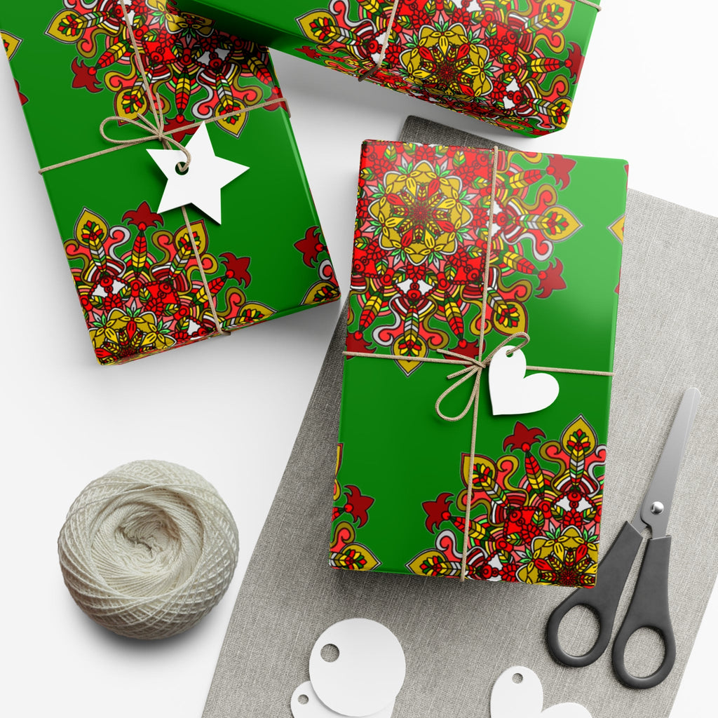 Festive Green Mandala Gift Wrap Paper - Premium Quality for Christmas Gifts - Blululi