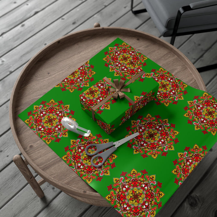 Festive Green Mandala Gift Wrap Paper - Premium Quality for Christmas Gifts - Blululi