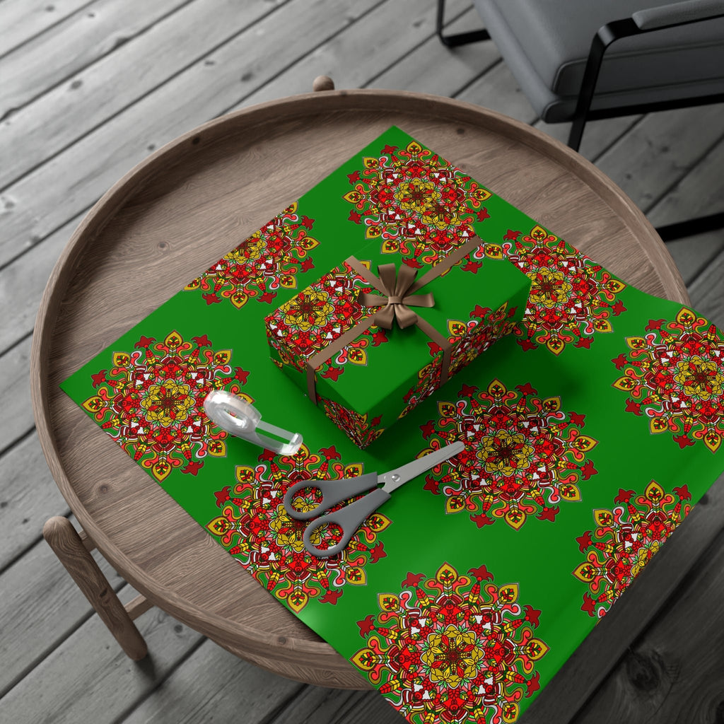 Festive Green Mandala Gift Wrap Paper - Premium Quality for Christmas Gifts - Blululi