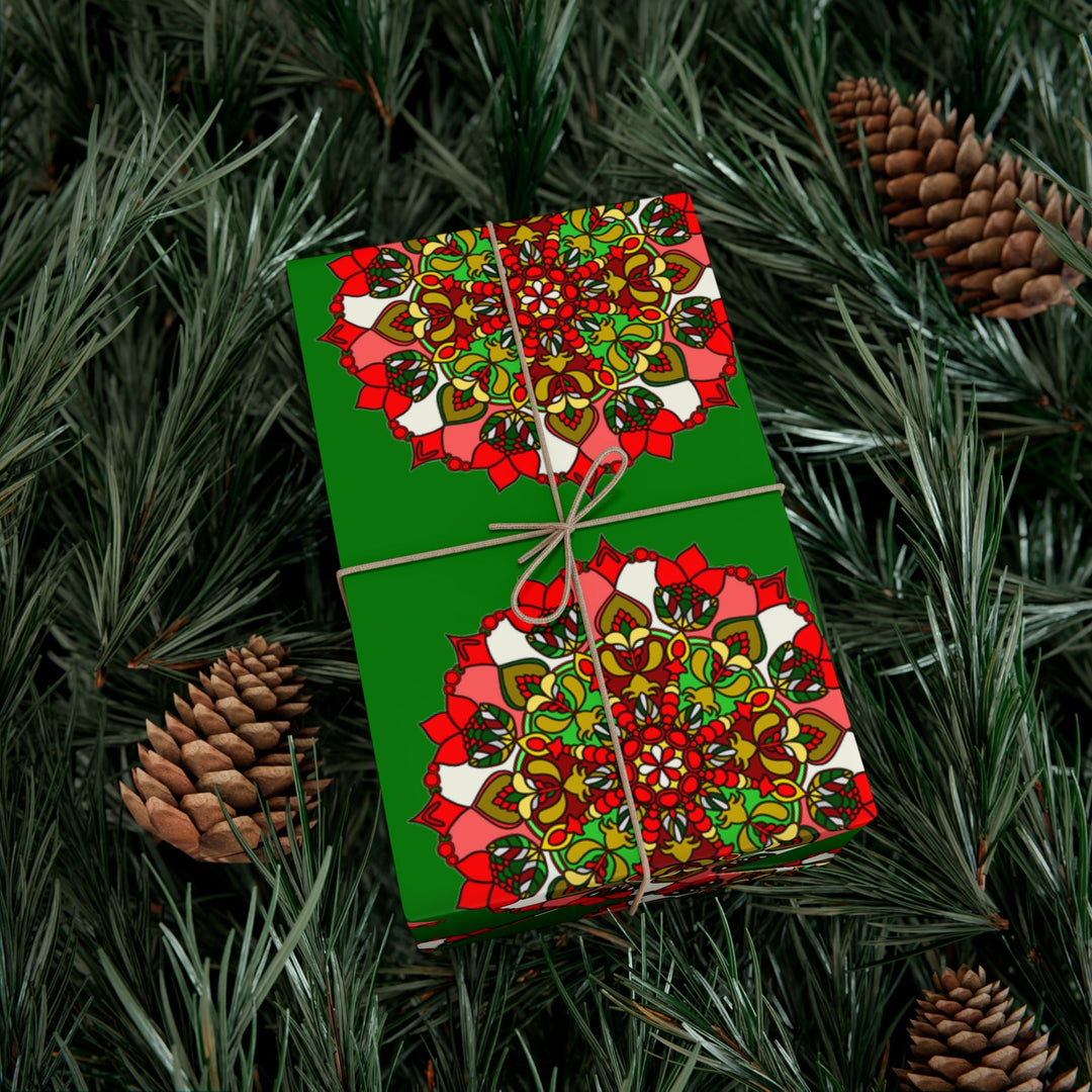 Festive Green Mandala Gift Wrap Paper - Premium Quality for Christmas Gifts - Blululi