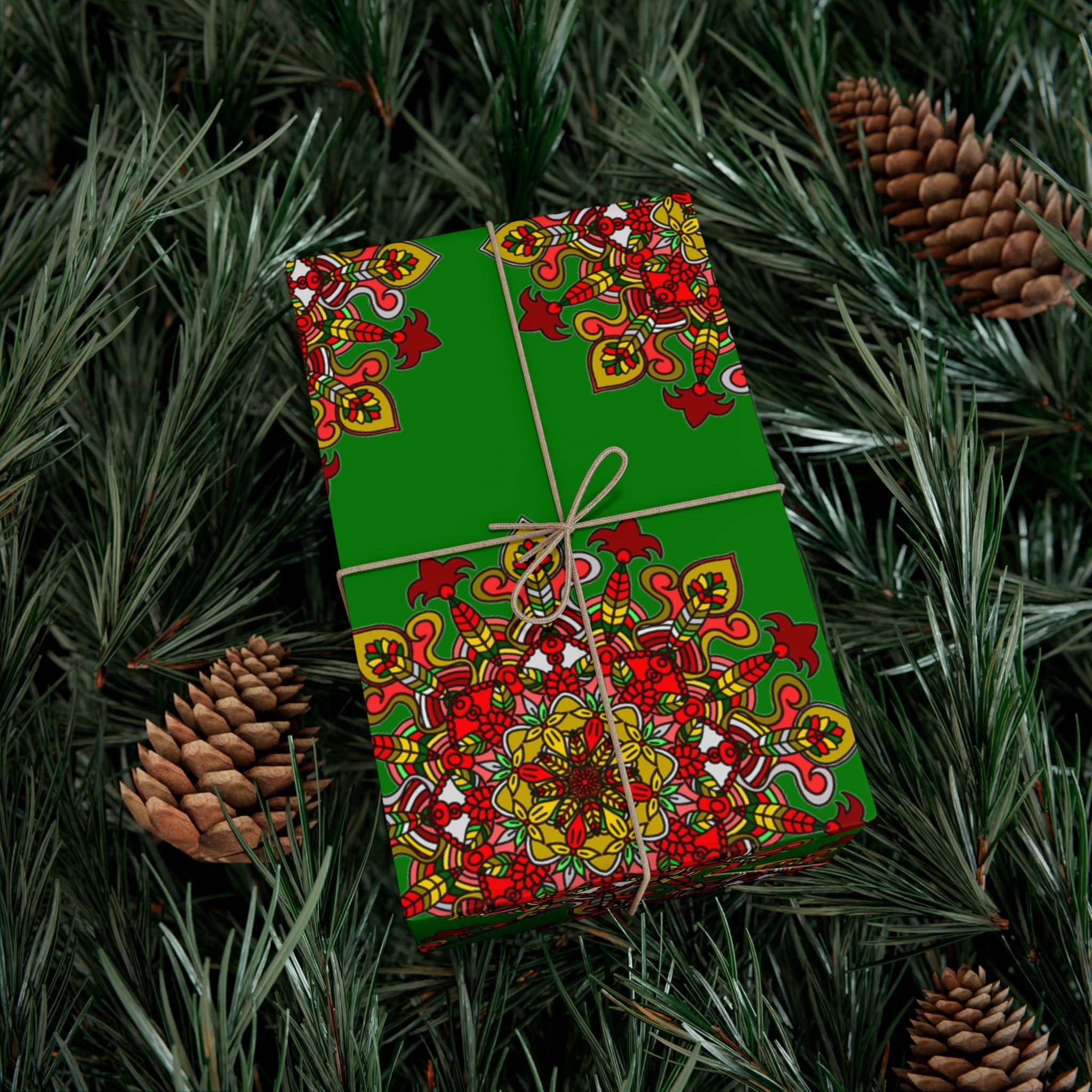 Festive Green Mandala Gift Wrap Paper - Premium Quality for Christmas Gifts - Blululi